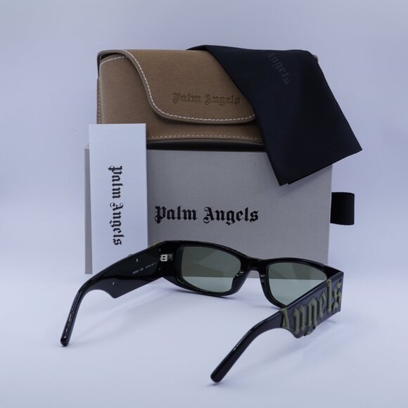 Palm Angels PERI007 ANGEL 1055 Sunglasses Black Rectangle Frame, Green Lenses - Picture 11 of 11